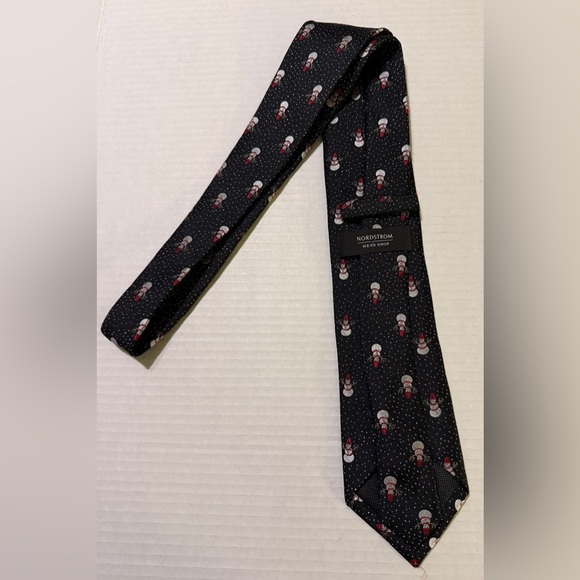 Nordstrom Black Polka Dot Snowman w Bowtie Silk Holiday Necktie - Picture 4 of 5